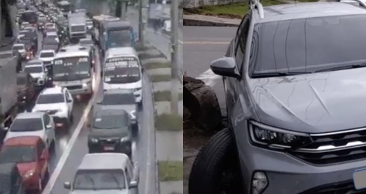 Chuva e acidente deixam trânsito engarrafado em Manaus; veja vídeo