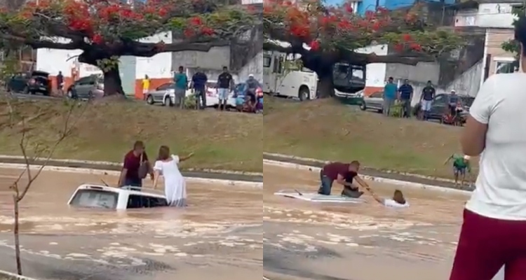 Casal revive drama de "Titanic" na vida real após carro ser engolido por cratera; veja vídeo