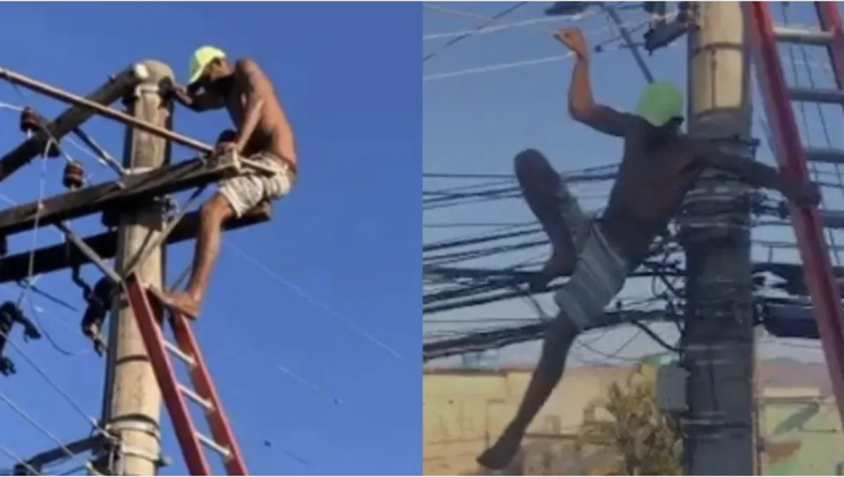 Fuga arriscada: suspeito sobe em poste para escapar da prisão e moradores ficam sem energia por horas