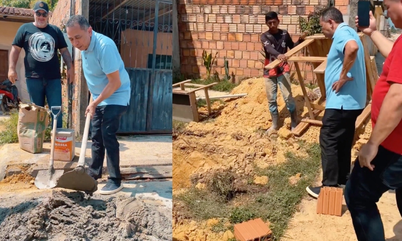 Pagando de humilde, Anderson Sousa aparece 'batendo concreto' em Rio Preto da Eva após visita da PF; veja vídeo