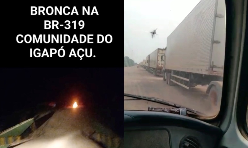 Protesto na comunidade do Igapó Açu gera fila quilométrica de Caminhões na BR-319; veja vídeos