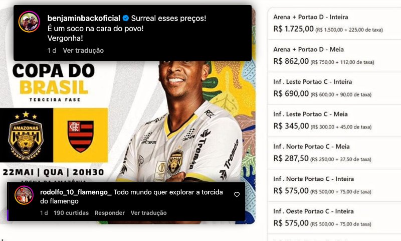 Torcedores do Flamengo e do Santos estão indignados com 'esquema' na venda de ingressos online do Amazonas FC; veja vídeo