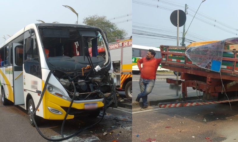 Grave: micro-ônibus se estr4çalha após bater na traseira de carreta na Autaz Mirim; veja vídeos