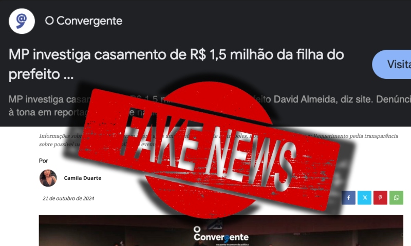 Ministério Público desmente Fake News do Convergente e nega investigação sobre o casamento da filha do prefeito David Almeida