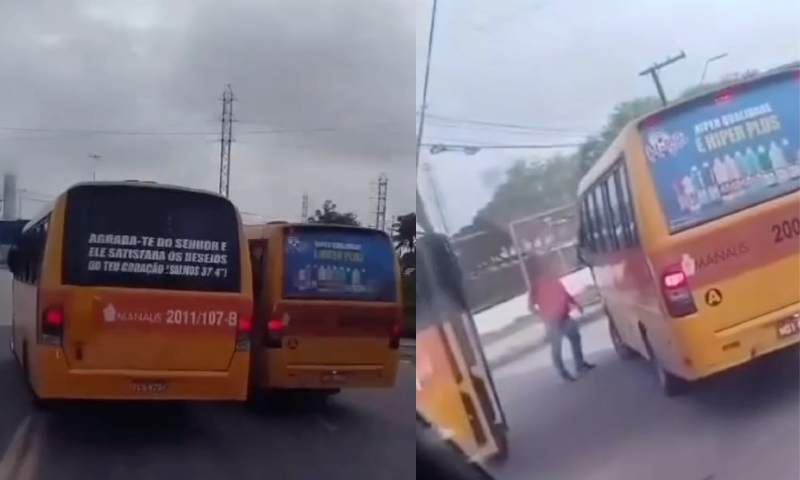 Motoristas de Amarelinhos fecham rua em Manaus 'pra sair na porrada'; veja vídeo