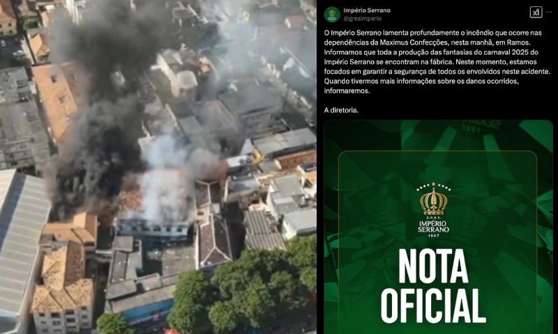 Incêndio atinge fábrica de fantasias da escola de samba Império Serrano; veja vídeo