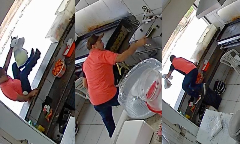 "Lalau Mário Bros": bandido pula balcão de lanchonete para roubar celular em Manaus; veja vídeos