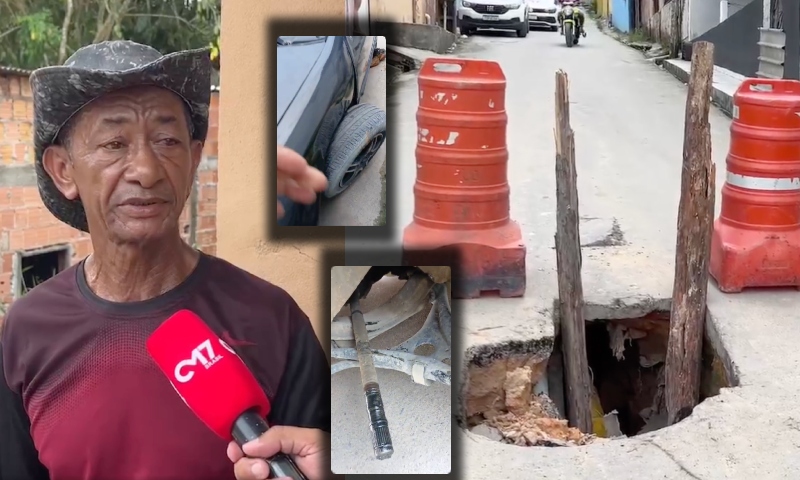 “Carro teve praticamente perda total”, diz idoso que sofreu acidente por causa de buraco da Águas de Manaus; veja vídeo