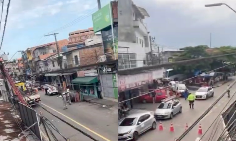 Avenida é interditada na Compensa após poste pegar fogo; veja vídeo