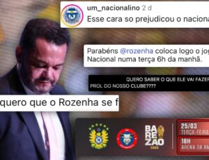 Torcedores do Nacional detonam Rozenha na vice-presidência da CBF: "já entrou prejudicando o time"; veja