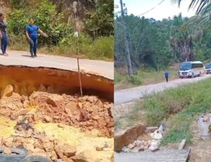 Cratera em trecho da BR-174 faz moradores fecharem trajeto para evitar tragédias: "aqui passa veículo escolar todo dia"; veja vídeo