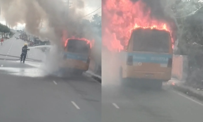 Urgente: Micro-ônibus "Amarelinho" pega fogo na avenida Grande Circular; veja vídeo