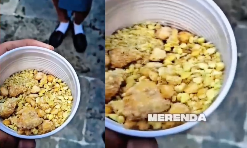 Denúncia: farinha com ovo requentado é servido como única opção de merenda para alunos em Colégio Estadual de Manaus; veja vídeo