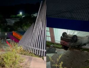 Família fica ferida após carro despencar de 7 metros e capotar dentro do pátio do Detran-AM; veja vídeo