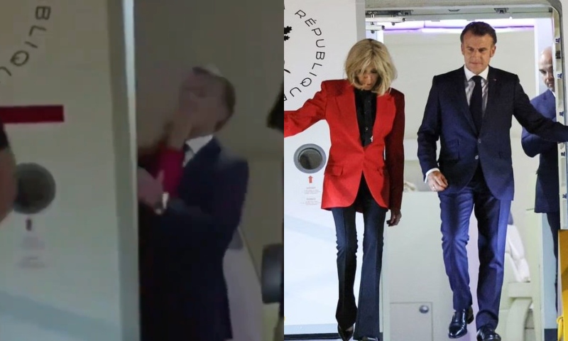 Tensão no ar: vídeo mostra esposa de Macron agredindo presidente da França em avião; veja vídeo