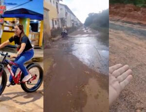 Prefeita Valciléia Maciel passeia de bicicleta em Anori enquanto povo em Manacapuru sofre com buraqueira e asfalto falso; veja vídeo