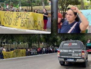 Sem atendimento médico, professores do Amazonas se manifestam e cobram Governo do Estado: “Pague o plano de saúde!”; veja vídeo