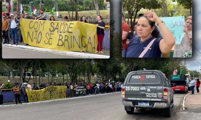 Sem atendimento médico, professores do Amazonas se manifestam e cobram Governo do Estado: “Pague o plano de saúde!”; veja vídeo