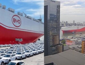 Maior navio de transporte de carros do mundo descarrega 7 mil veículos da BYD no Brasil; veja vídeo