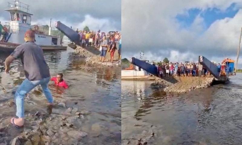 Acesso provisório à BR-319 cede e amazonenses isolados precisam se jogar no rio para atravessarem; veja vídeos
