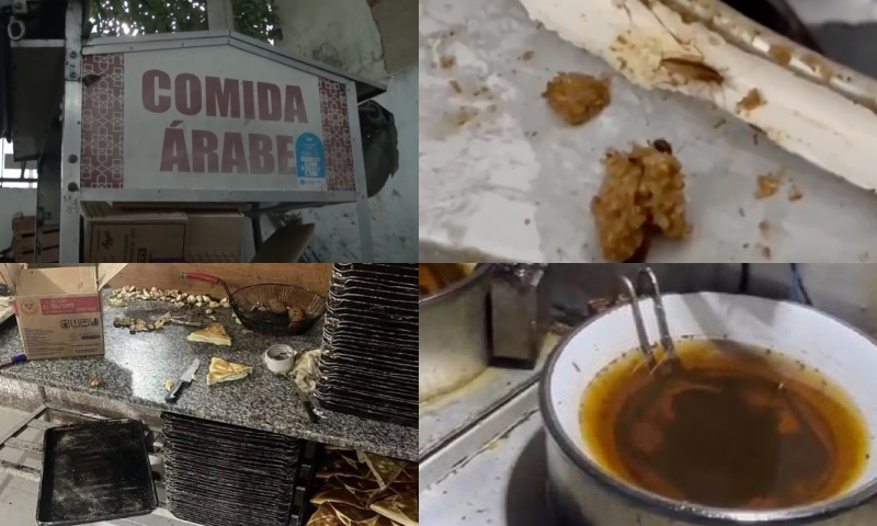 "Baratas, moscas, óleo podre e mofo": fábrica clandestina de salgados árabes é fechada pela polícia; veja vídeo