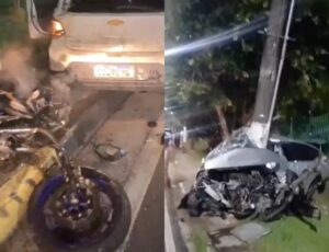 "Velozes e perigosos": Manaus tem madrugada de acidentes fatais, com moto destruída e motorista preso nas ferragens; veja vídeos
