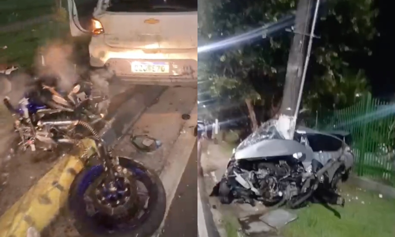 "Velozes e perigosos": Manaus tem madrugada de acidentes fatais, com moto destruída e motorista preso nas ferragens; veja vídeos
