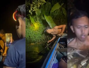 Jovem é atacado por cobra gigante após cair de canoa durante pescaria na madrugada; veja vídeo