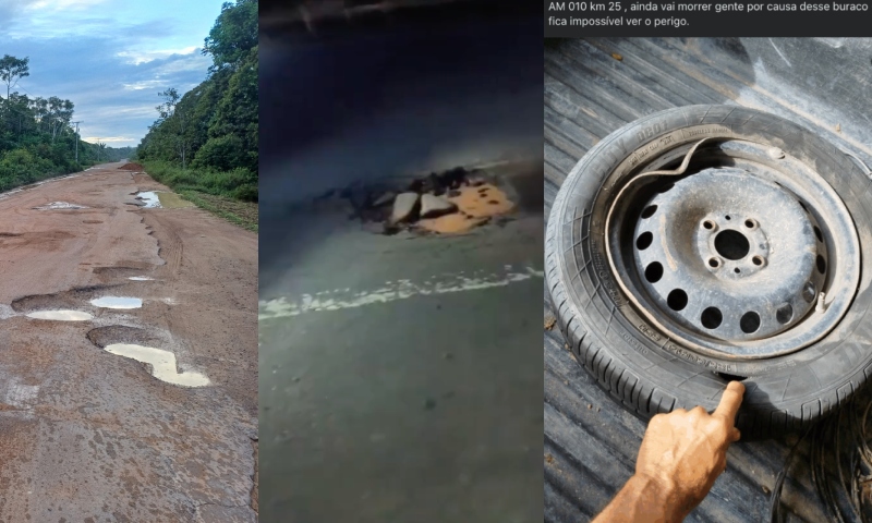 "Pra onde está indo o nosso IPVA?": buracos nas estradas AM-010, AM-070 e AM-352 ameaçam a vida dos motoristas; veja vídeos