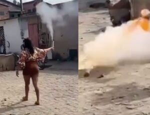 Mulher fica gravemente ferida após ser atingida no rosto por bomba de festa junina; veja vídeo
