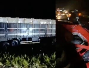 Acidente horrível entre carro e carreta na BR-316 deixa mortos presos às ferragens; veja vídeo