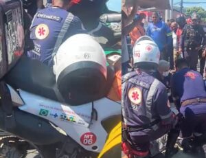 Urgente: enfermeiros do SAMU tentam reanimar motoqueiro que sofreu grave acidente na rotatória do Viaduto Rei Pelé; veja vídeo