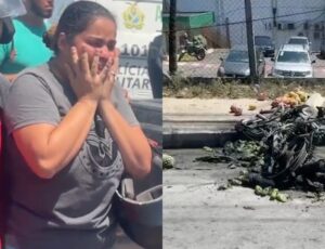 Esposa se desespera ao reconhecer corpo do motociclista carbonizado em Manaus; veja vídeo
