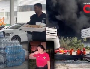 Sem amparo do Estado, bombeiros que estão há mais de 22 horas combatendo incêndio em Manaus recebem comida e água da população; veja vídeo
