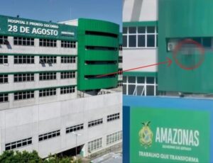 Mulheres entram em desespero ao verem homem deitado na sacada do Hospital 28 de Agosto; veja vídeo