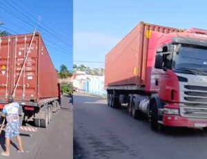 Carreta destrói fiação de energia no Conjunto Boas Novas, em Manaus; veja vídeo