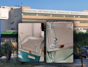 Paciente mostra barata em cima de bebedouro no Hospital Francisca Mendes, em Manaus; veja vídeo