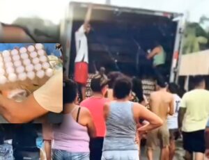 População abandonada pelo Governo do AM recebe cestas básicas e cartela de ovos de facção em Manaus; veja vídeo