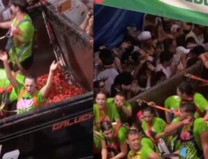 Milhares de pessoas participam da "Guerra de Tomates" na Espanha; veja vídeo