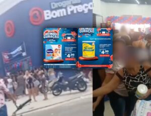 Confusão na Compensa após drogaria vender frauda e leite a R$4,99 em promoção de reinauguração; veja vídeo