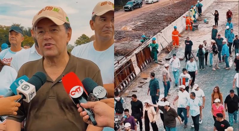 Senadores Eduardo Braga vistoria avanços nas obras da BR-319: "O DNIT está trabalhando, pontes estão sendo construídas!"; veja vídeo